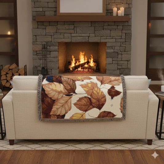 Autumn Leaves Woven Blanket – Cozy Cotton Throw, Fall Home Décor, Seasonal Gift