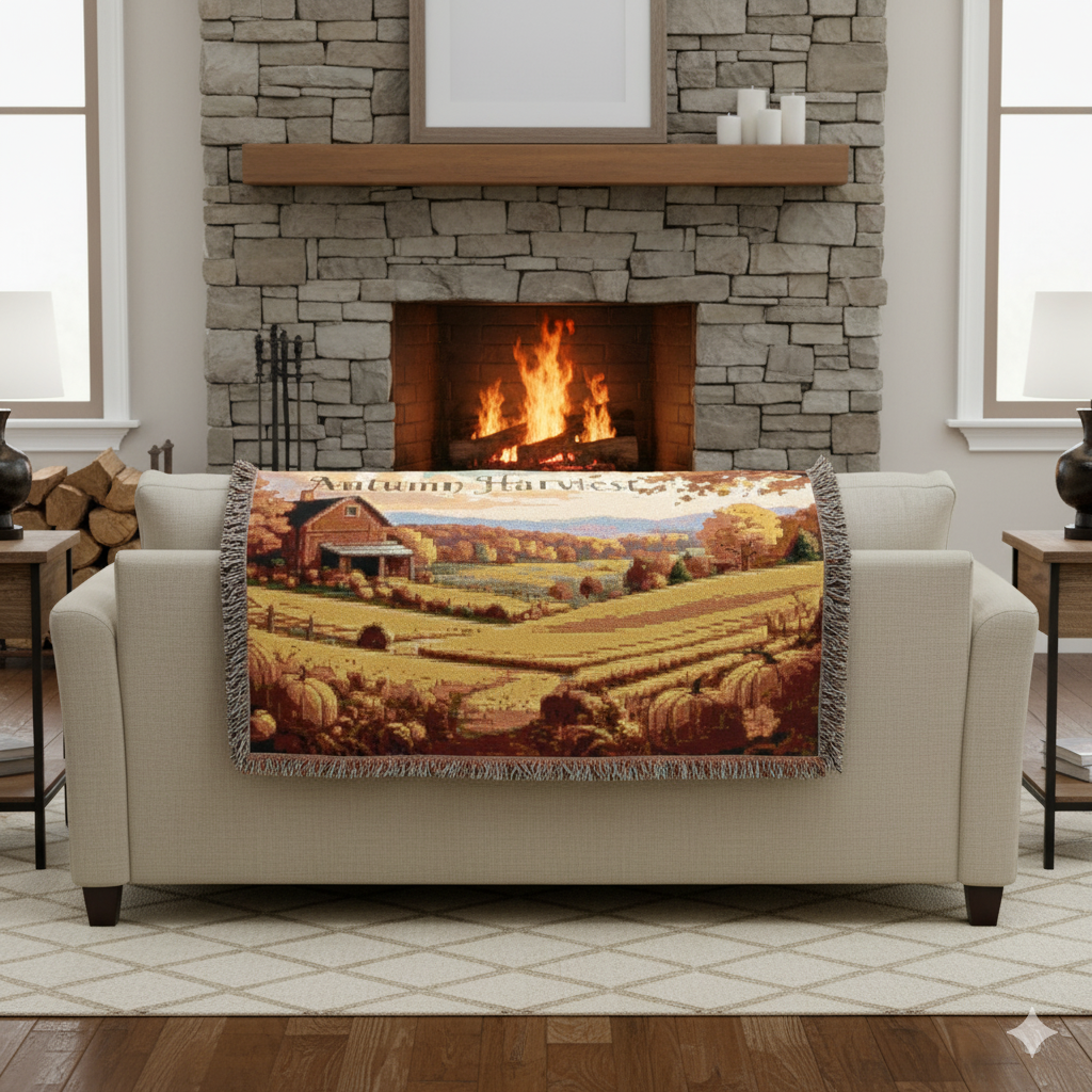 Harvest Season Woven Blanket – Cozy Autumn Throw, Rustic Fall Décor