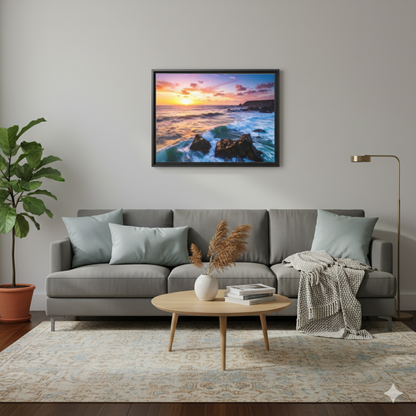 Framed Sunset Canvas Print – Ocean Wall Art, Coastal Home Décor, Beach House Gift, Nature Photography