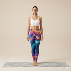 Vibrant Abstract Capri Leggings – Women’s Yoga Pants, Colorful Festival Wear, Artistic Workout Gear