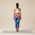 Vibrant Abstract Capri Leggings – Women’s Yoga Pants, Colorful Festival Wear, Artistic Workout Gear