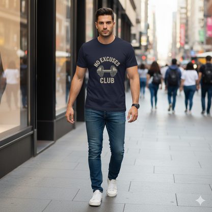 Bruntee Men's "No Excuses Club" Workout Tee | Motivational Gym Shirt, 100% Cotton
