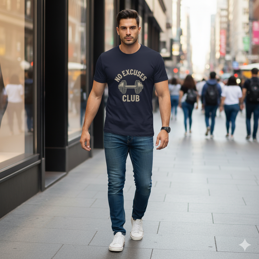 Bruntee Men's "No Excuses Club" Workout Tee | Motivational Gym Shirt, 100% Cotton