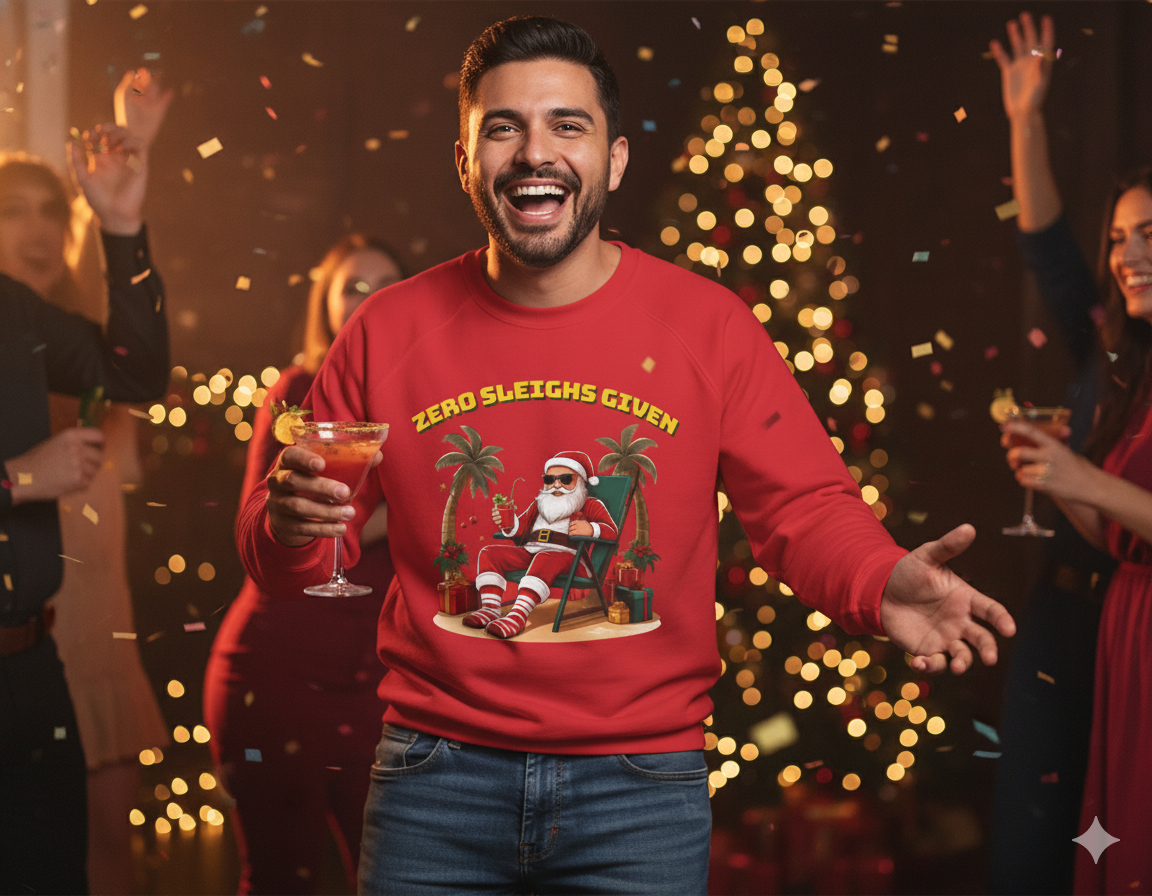 Bruntee “Zero Sleighs Given” Christmas Sweatshirt | Funny Holiday Sweater, Cozy Unisex Pullover, Gift for Dad or Friends, Festive Winter Apparel