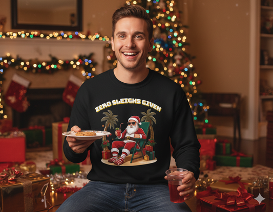 Bruntee “Zero Sleighs Given” Christmas Sweatshirt | Funny Holiday Sweater, Cozy Unisex Pullover, Gift for Dad or Friends, Festive Winter Apparel