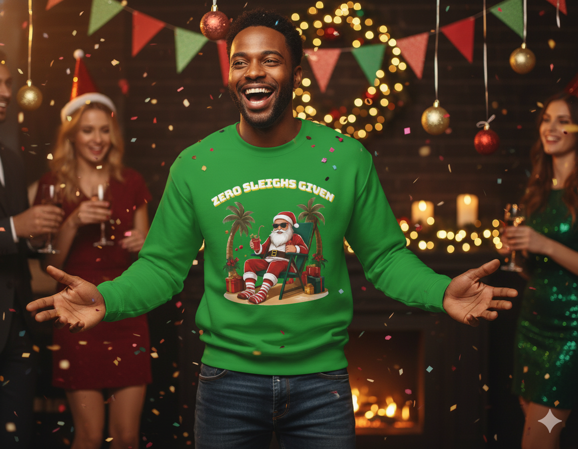 Bruntee “Zero Sleighs Given” Christmas Sweatshirt | Funny Holiday Sweater, Cozy Unisex Pullover, Gift for Dad or Friends, Festive Winter Apparel