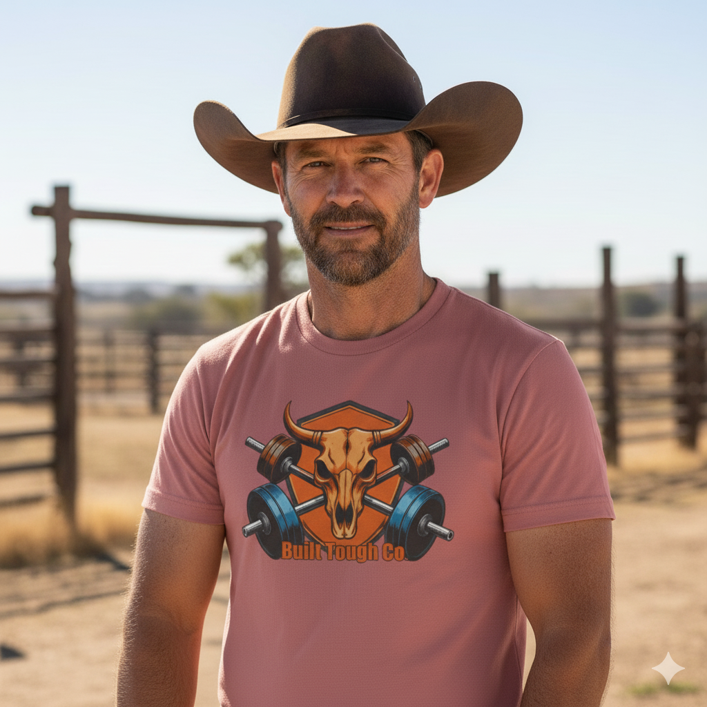 Built Tough Co. Tee – Western Gym Shirt for Men & Women, Weightlifting Cowboy T-Shirt, Athletic Fitness Apparel