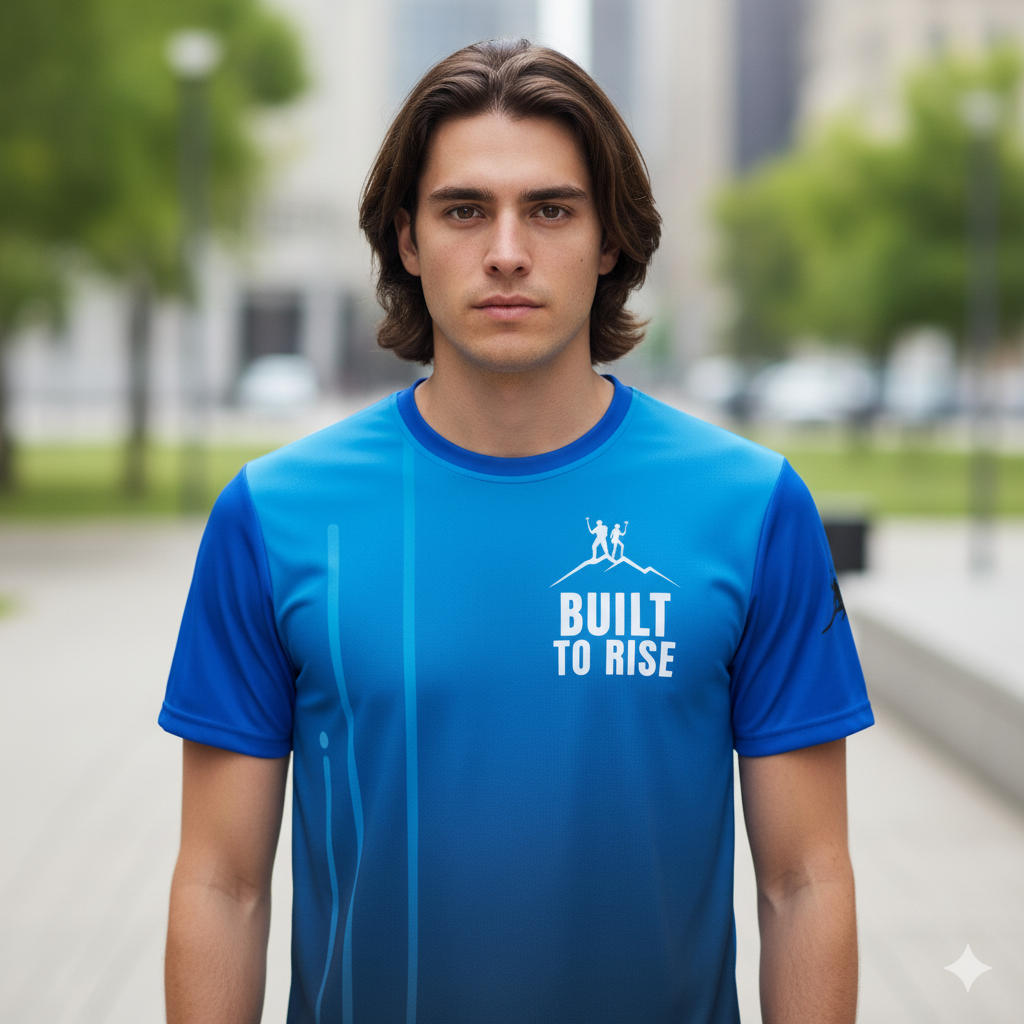 Bruntee Built to Rise Core Performance Tee – Men’s Athletic Shirt | Two-Tone Blue, Quick-Dry