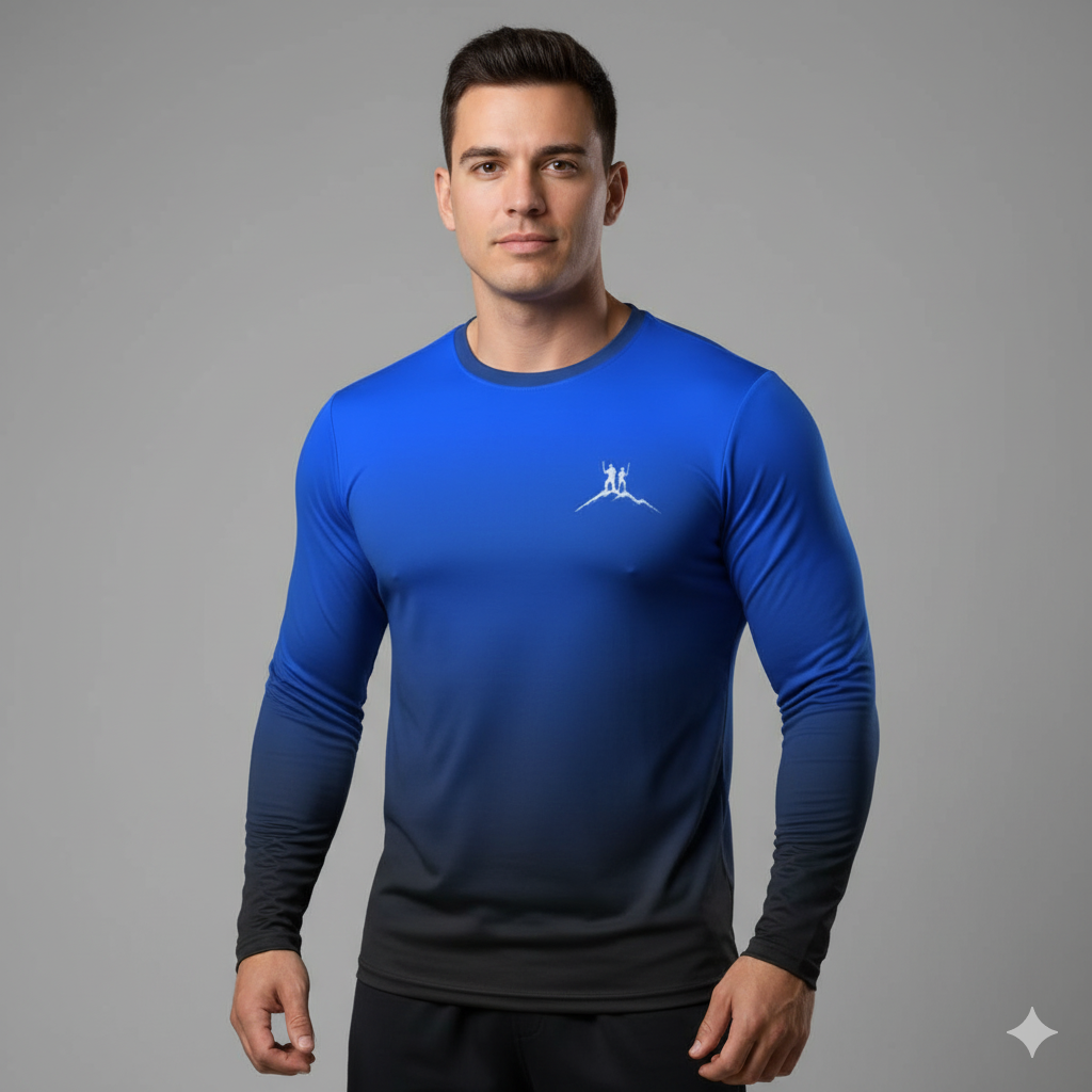 Bruntee Built to Rise Men’s  Electric Blue / Graphite Grey Long-Sleeve  Performance Shirt | Athletic Training Top