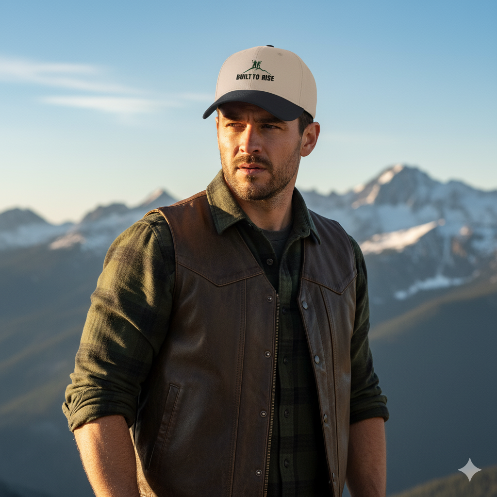 Built to Rise Adventure Cap – Motivational Baseball Hat, Outdoor & Fitness Headwear for Everyday Inspiration