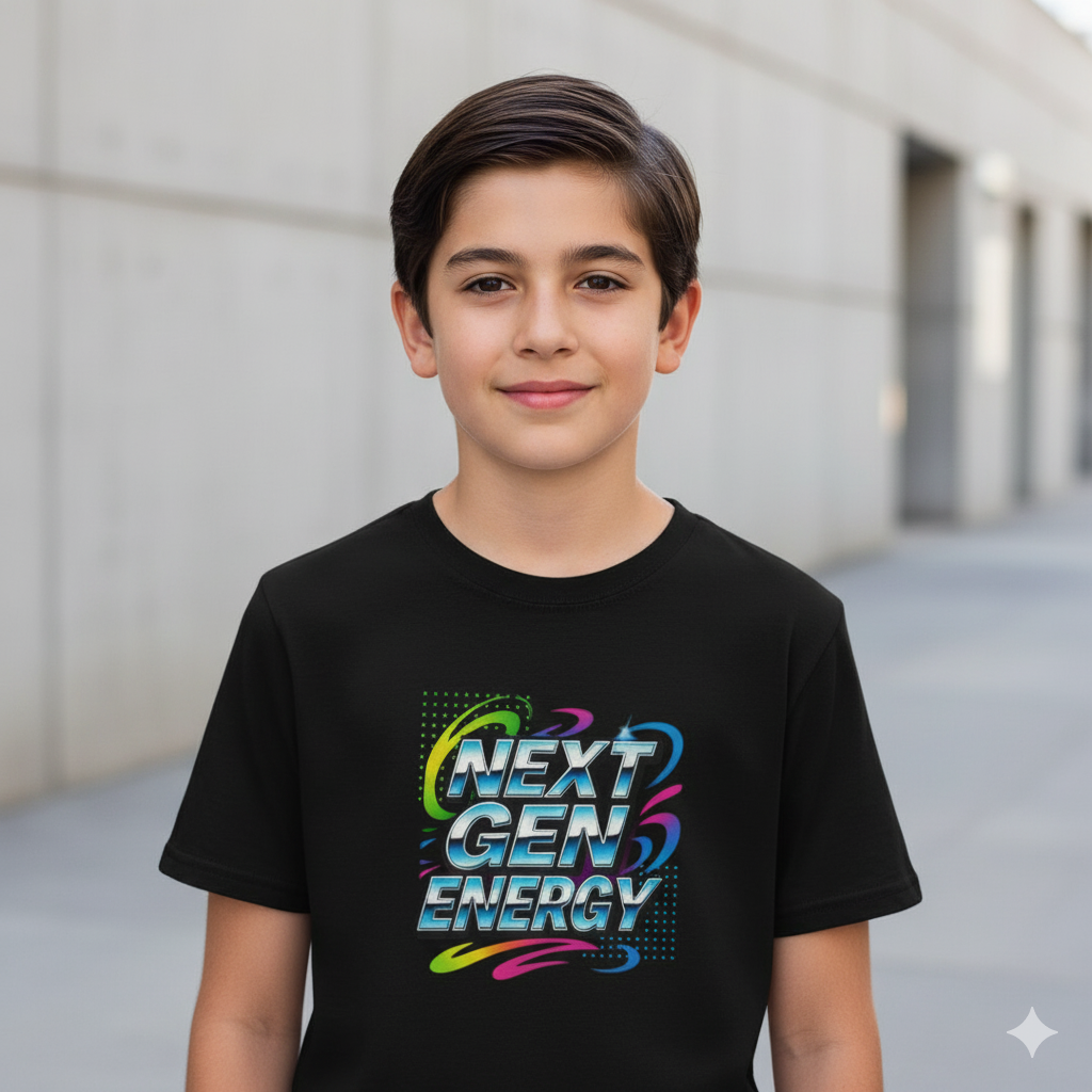 Next Gen Energy Kids Tee | Trendy Graphic Youth T-Shirt | Cool Cotton Kids Outfit