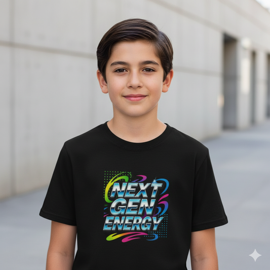 Next Gen Energy Kids Tee | Trendy Graphic Youth T-Shirt | Cool Cotton Kids Outfit