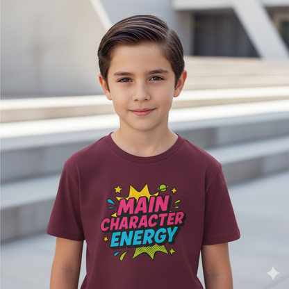 Main Character Energy Kids Tee | Fun Graphic Cotton Shirt | Trendy Youth Fashion