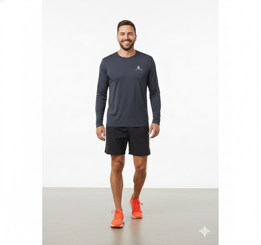 Bruntee Men’s Chest Logo Long Sleeve Shirt – Graphite Grey | Lightweight Quick-Dry Performance Top