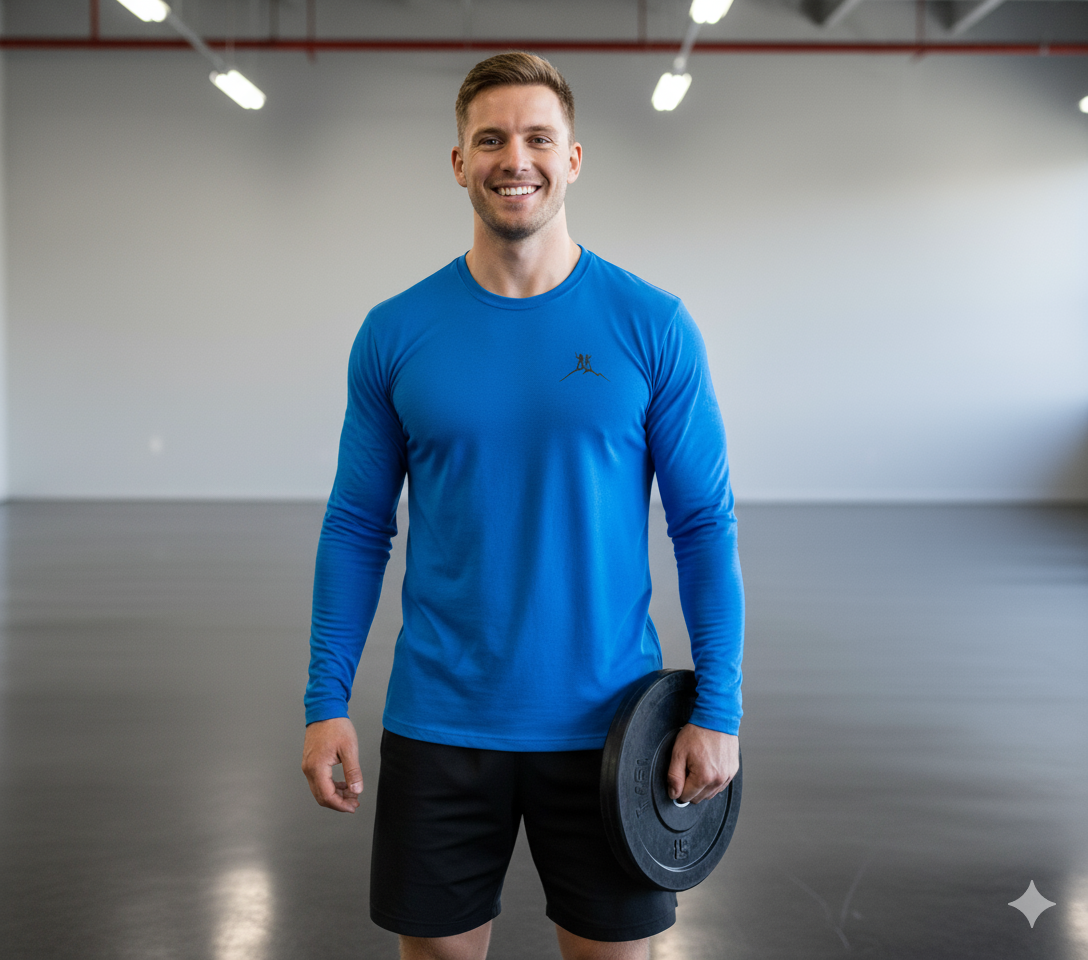 Bruntee Men’s Chest Logo Long Sleeve Shirt – Electric Blue | Lightweight Quick-Dry Performance Top