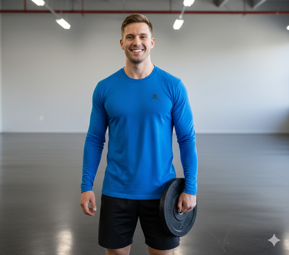 Bruntee Men’s Chest Logo Long Sleeve Shirt – Electric Blue | Lightweight Quick-Dry Performance Top