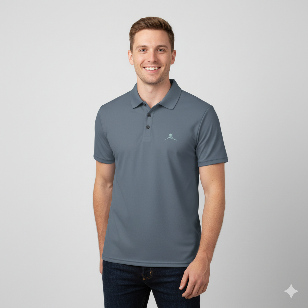 Bruntee Built To Rise Polo – Slate Grey Performance Fit | Slim-Cut, Lightweight, Quick-Dry Fabric