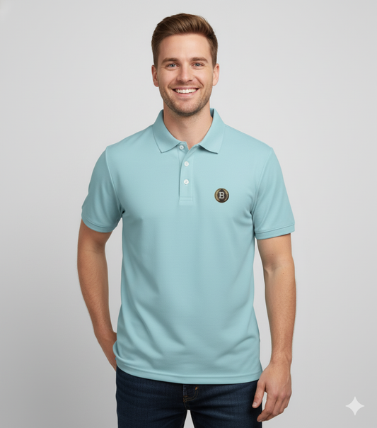 Bruntee Crest Polo – Powder Blue Short-Sleeve | Classic Fit, Breathable, Quick-Dry