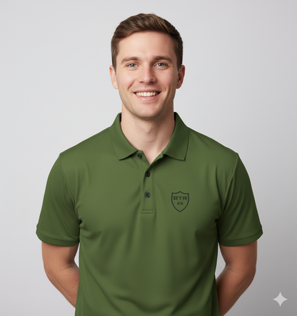 Bruntee Built To Rise Polo – Military Olive Crest Limited Edition | Performance Fabric, Moisture-Wicking