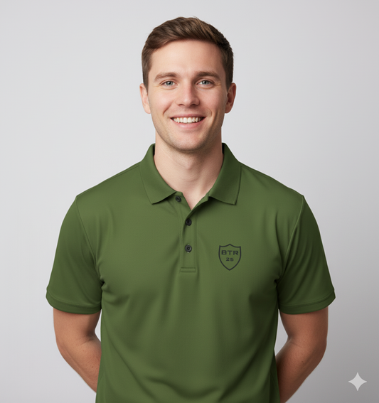 Bruntee Built To Rise Polo – Military Olive Crest Limited Edition | Performance Fabric, Moisture-Wicking
