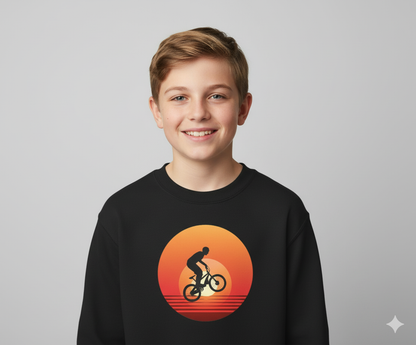 Bruntee Boy’s Sweatshirt – Black Sunset BMX Bicycle Silhouette Crewneck