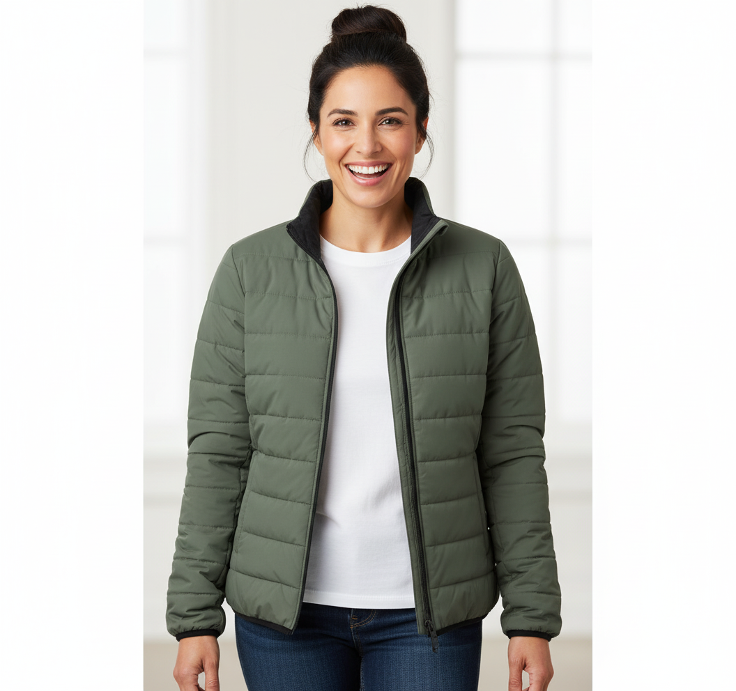 Bruntee Women’s Quilted Puffer Jacket – Mute Green Lightweight Coat