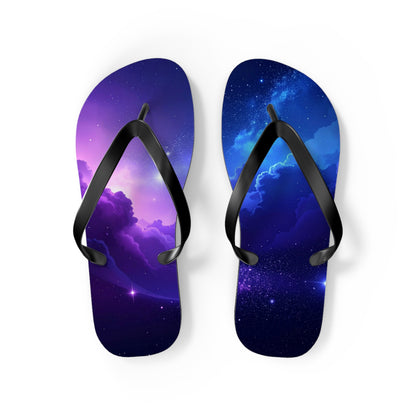 Galaxy Print Flip Flops | Cosmic Summer Sandals | Space-Themed Beach Footwear | Trendy Vacation Slides | Celestial Gift for Him or Her