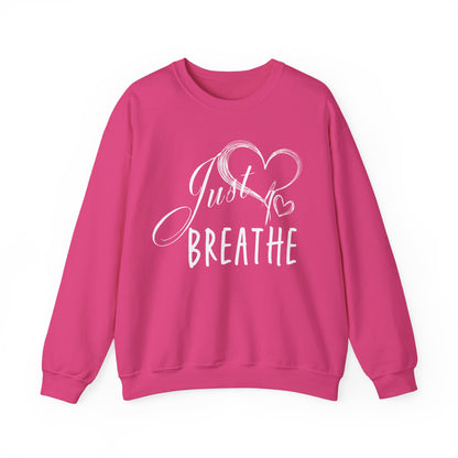Just Breathe Women’s Crewneck Sweatshirt, Cozy Inspirational Pullover by Bruntee, Mindfulness & Self-Care Apparel, Relaxation Gift for Her