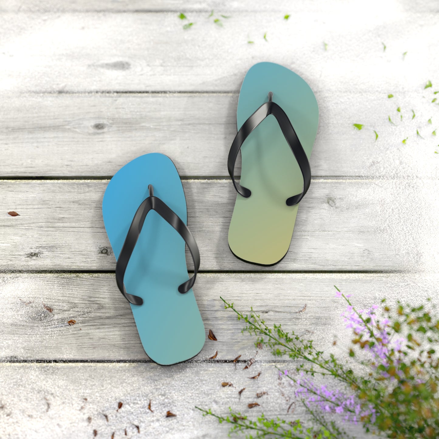 Vibrant Coastal Flip Flops | Blue-Sand Gradient Summer Sandals | Beach & Pool Footwear | Lightweight Vacation Slides | Gift for Beach Lovers