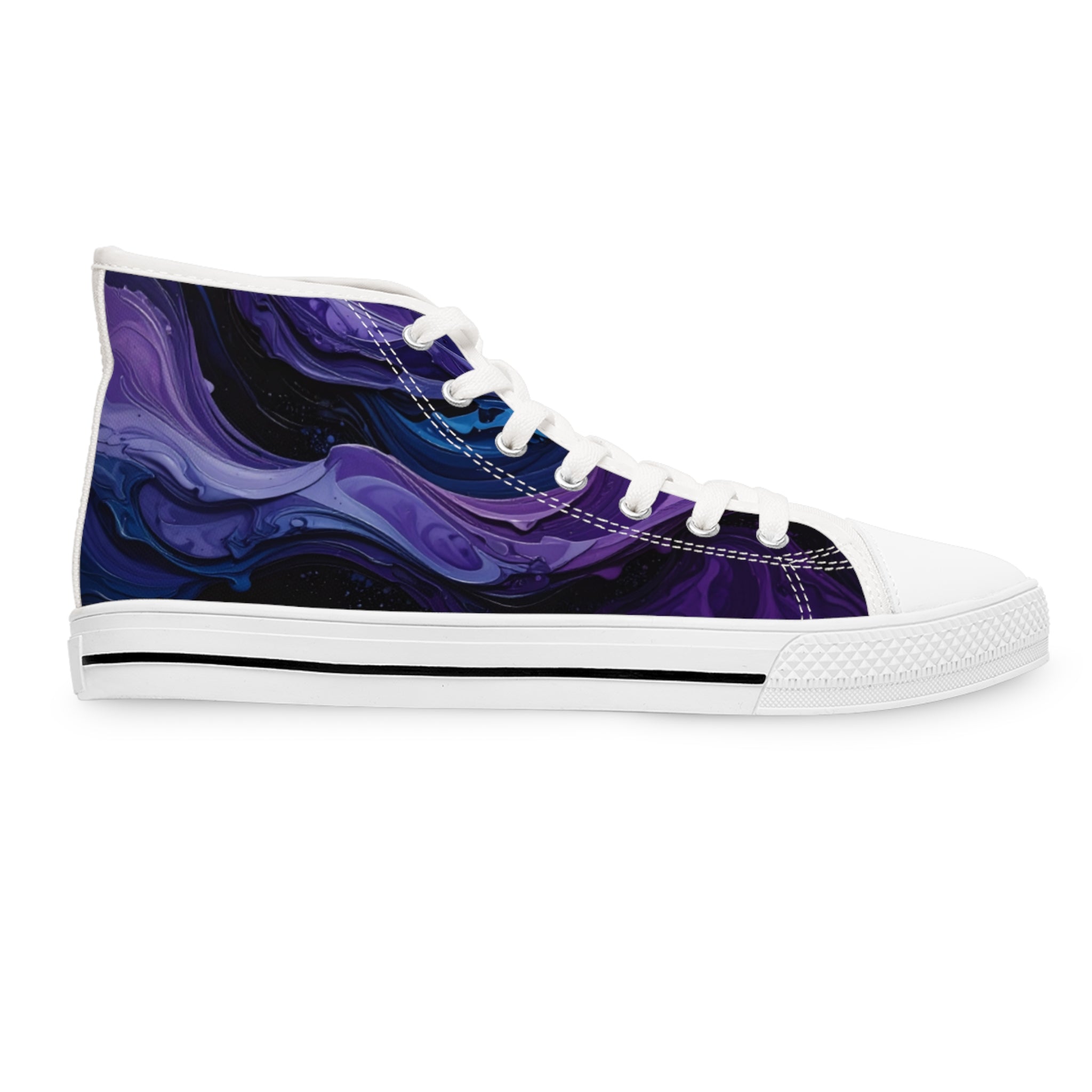 Women’s High Top Sneakers | Abstract Purple & Dark Blue Design, Stylish Casual Footwear & Trendy Streetwear Shoes
