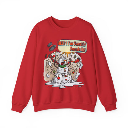 Funny Christmas Crewneck Sweatshirt – “Help! I’m Sweatin’ Snowballs!” | Unisex Ugly Sweater | Holiday Humor Gift for Men, Women & Teens | Bruntee