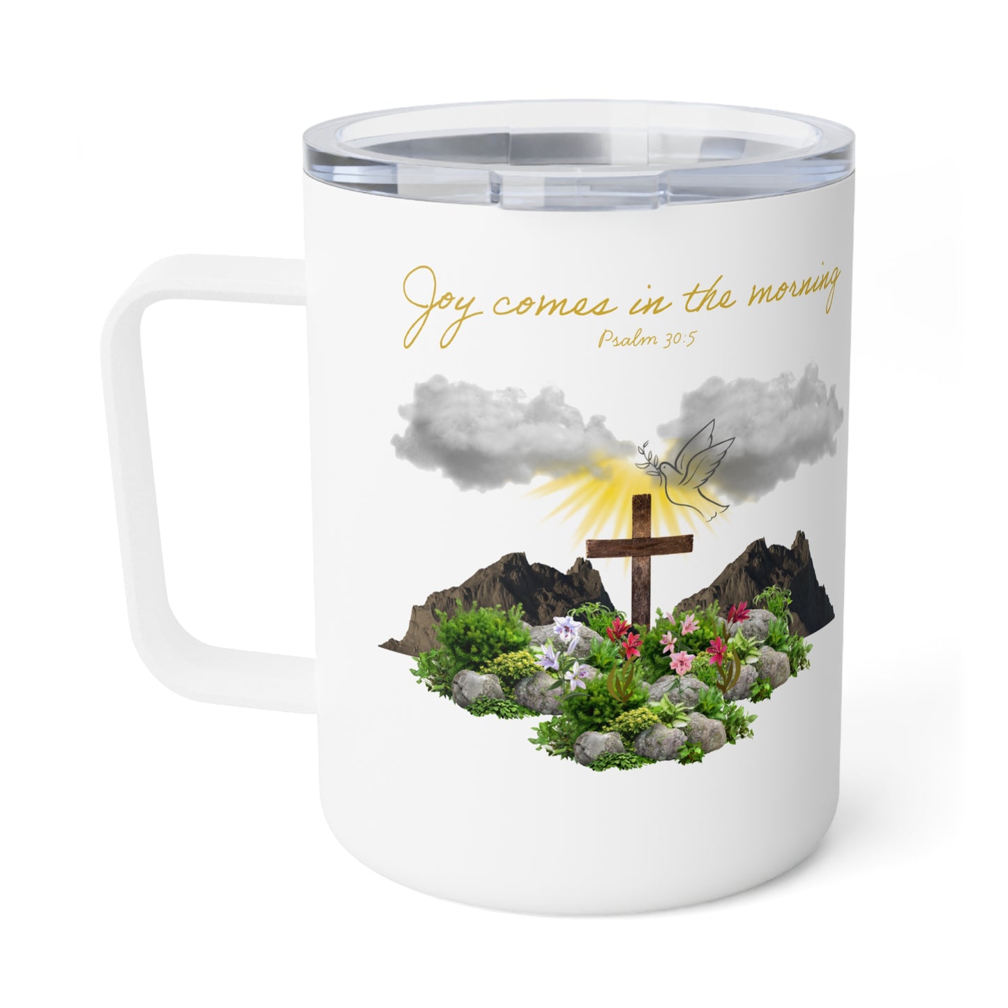 Joy Comes in the Morning Insulated Coffee Mug – Faith-Inspired 10oz Stainless Steel Mug, Inspirational Christian Gift