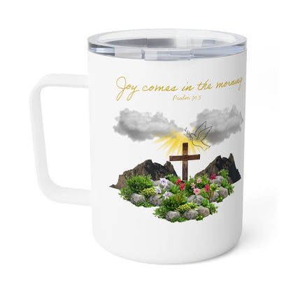 Joy Comes in the Morning Insulated Coffee Mug – Faith-Inspired 10oz Stainless Steel Mug, Inspirational Christian Gift