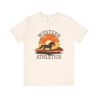 Western Athletics Horse Graphic Tee | Vintage Cowboy Sunset Shirt | Casual Unisex Equestrian T-Shirt