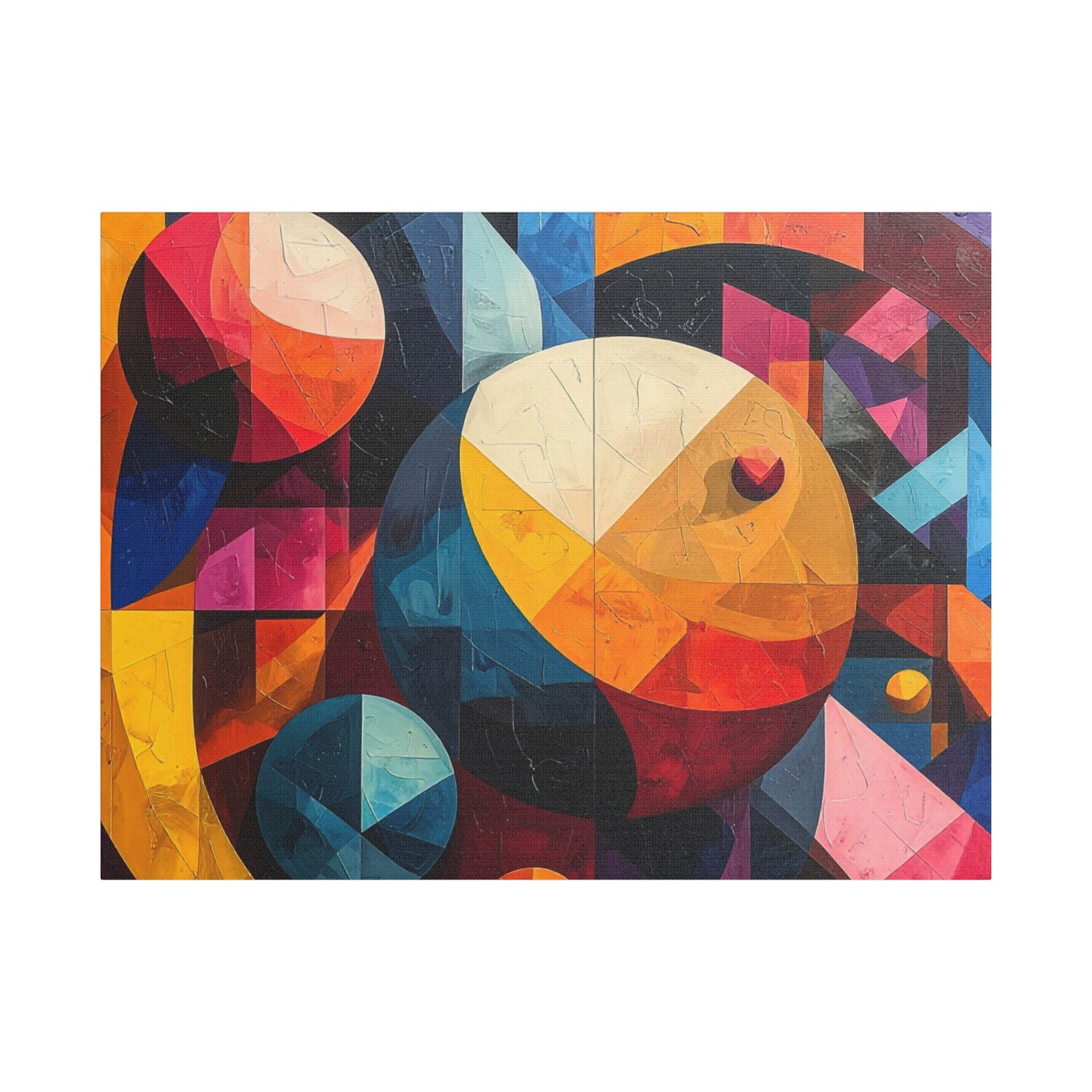 Cosmic Dance Satin Canvas – Abstract Geometric Wall Art, Colorful Modern Home Décor, Artistic Gift for Art Lovers