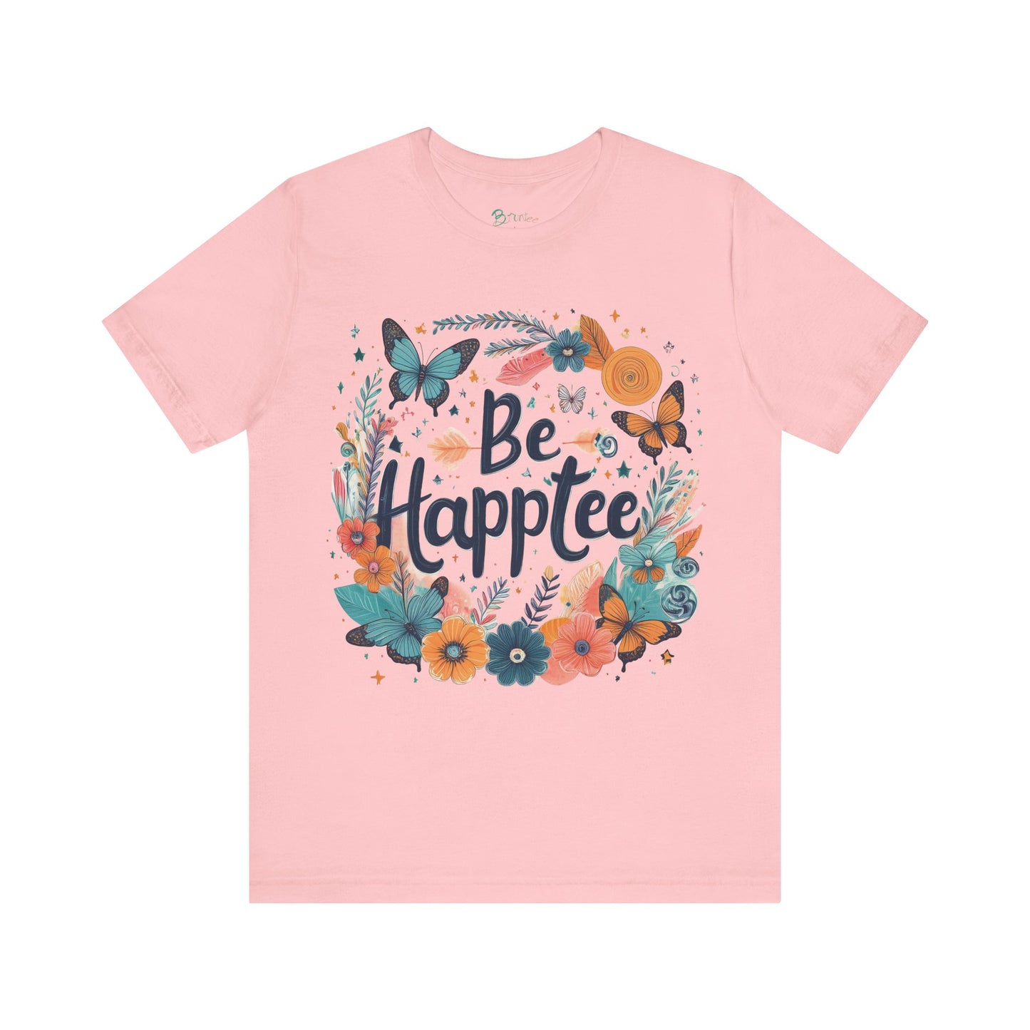 Bruntee “Be Happtee” Floral Tee – Women’s Inspirational Graphic Shirt, Casual Summer Top, Gift for Her