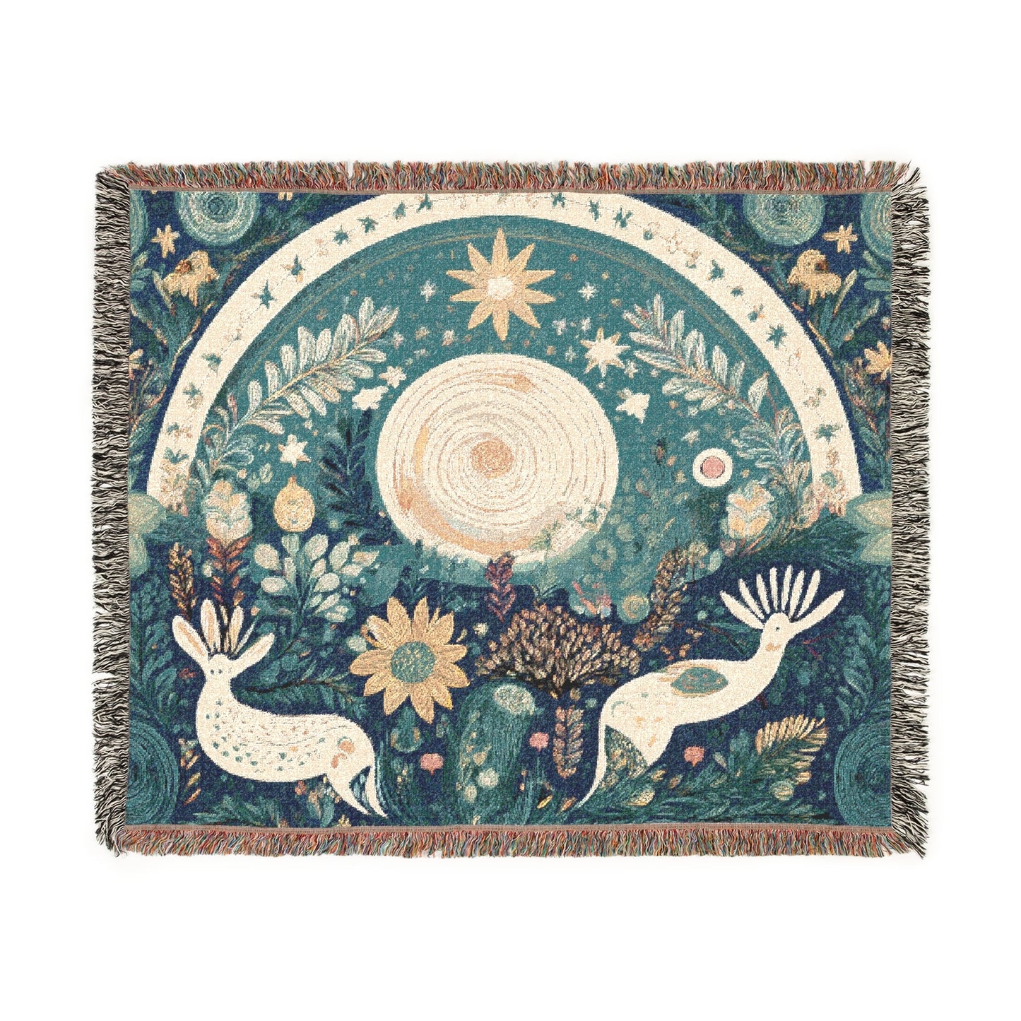 Bruntee Nature-Inspired Woven Blanket – Boho Throw for Home Decor, Cozy Cotton Blanket, Unique Gift for Nature Lovers