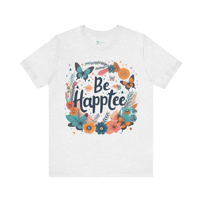 Bruntee “Be Happtee” Floral Tee – Women’s Inspirational Graphic Shirt, Casual Summer Top, Gift for Her