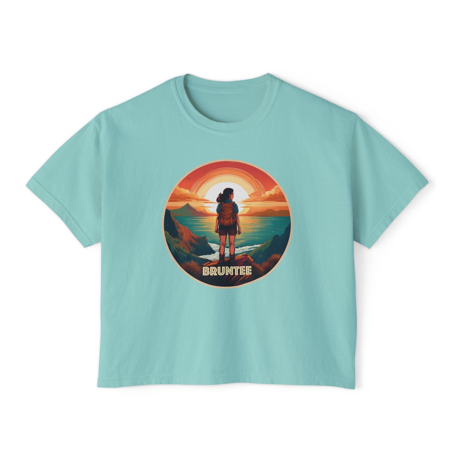 Women’s Boxy Sunset Tee – Casual Summer T-Shirt, Relaxed Fit, Gift for Nature Lovers