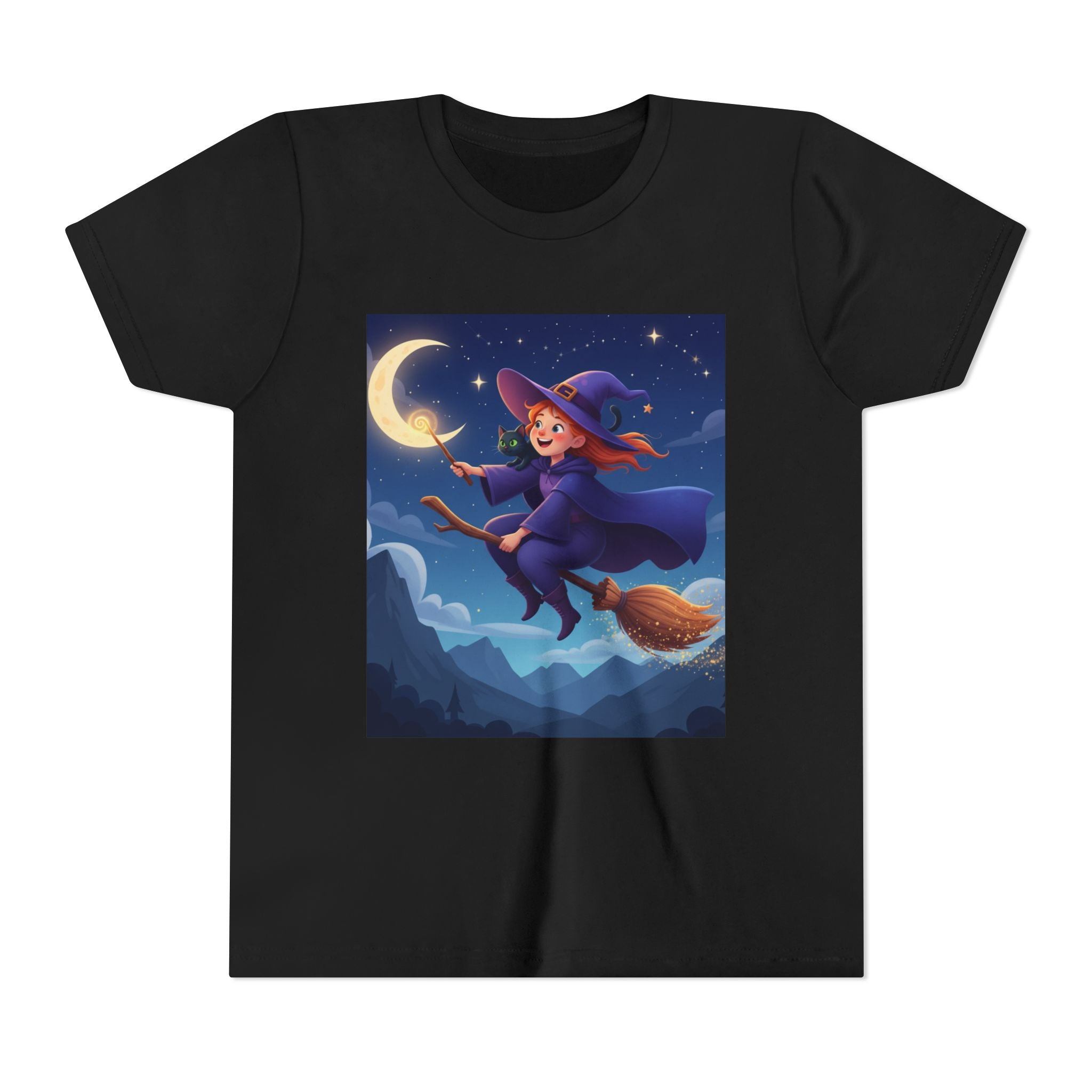 Youth Halloween Witch T-Shirt – Cute Kids Witch Tee, Moonlight Magic Design, Fun Halloween Outfit for Girls & Boys