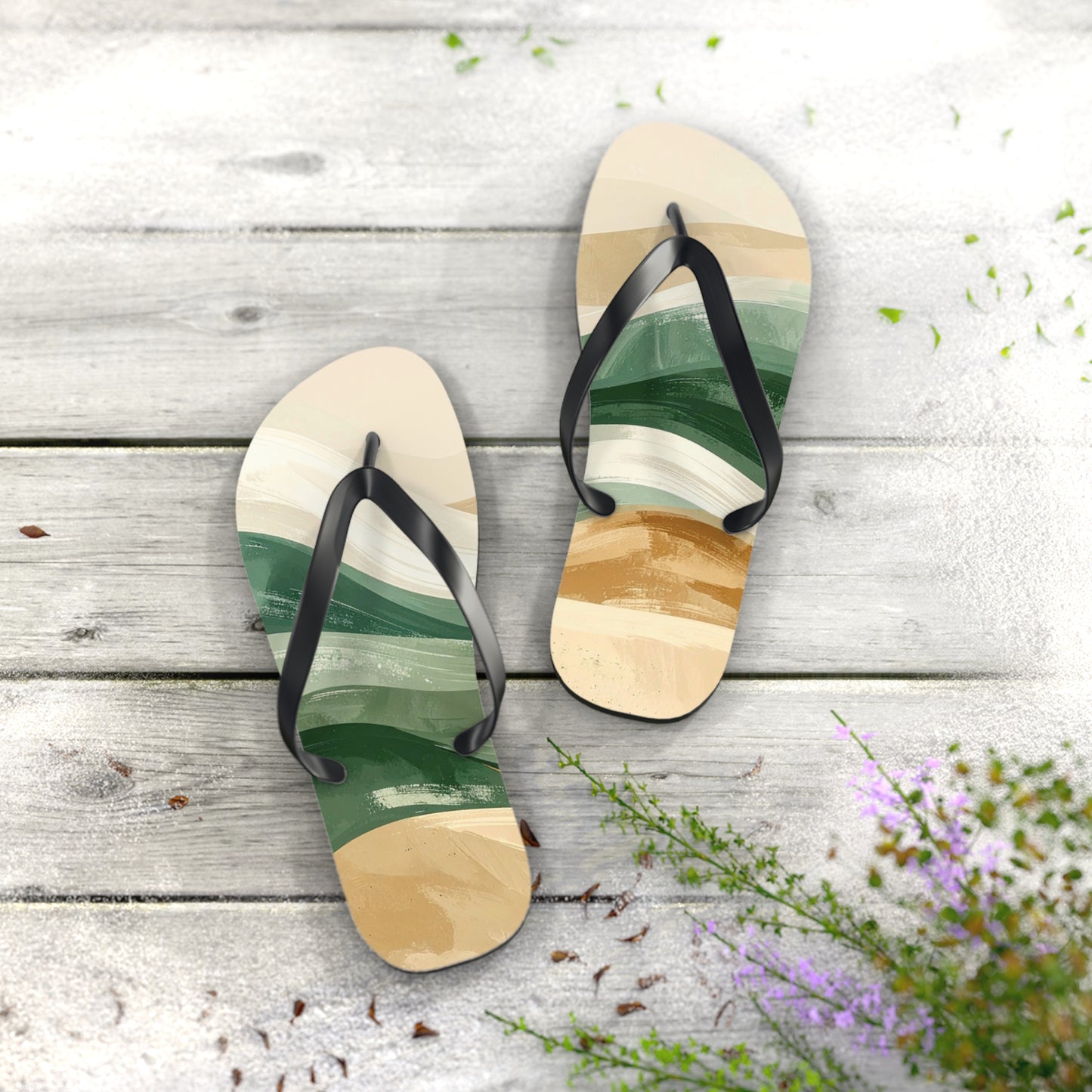 Boho Wave Flip Flops | Men’s Summer Sandals | Beach Vacation Footwear | Trendy Neutral Tones | Comfortable Casual Slides | Gift for Him