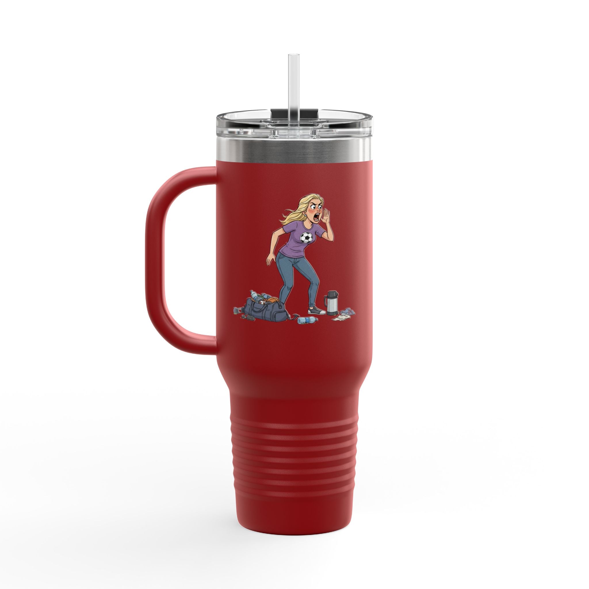 40oz Sports Mom Travel Tumbler – Insulated Tumbler with Handle, Hot & Cold Drink ware, Team Mom Gift