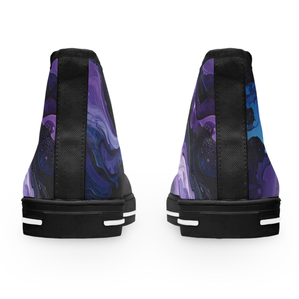 Women’s High Top Sneakers | Abstract Purple & Dark Blue Design, Stylish Casual Footwear & Trendy Streetwear Shoes