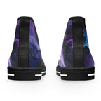 Women’s High Top Sneakers | Abstract Purple & Dark Blue Design, Stylish Casual Footwear & Trendy Streetwear Shoes
