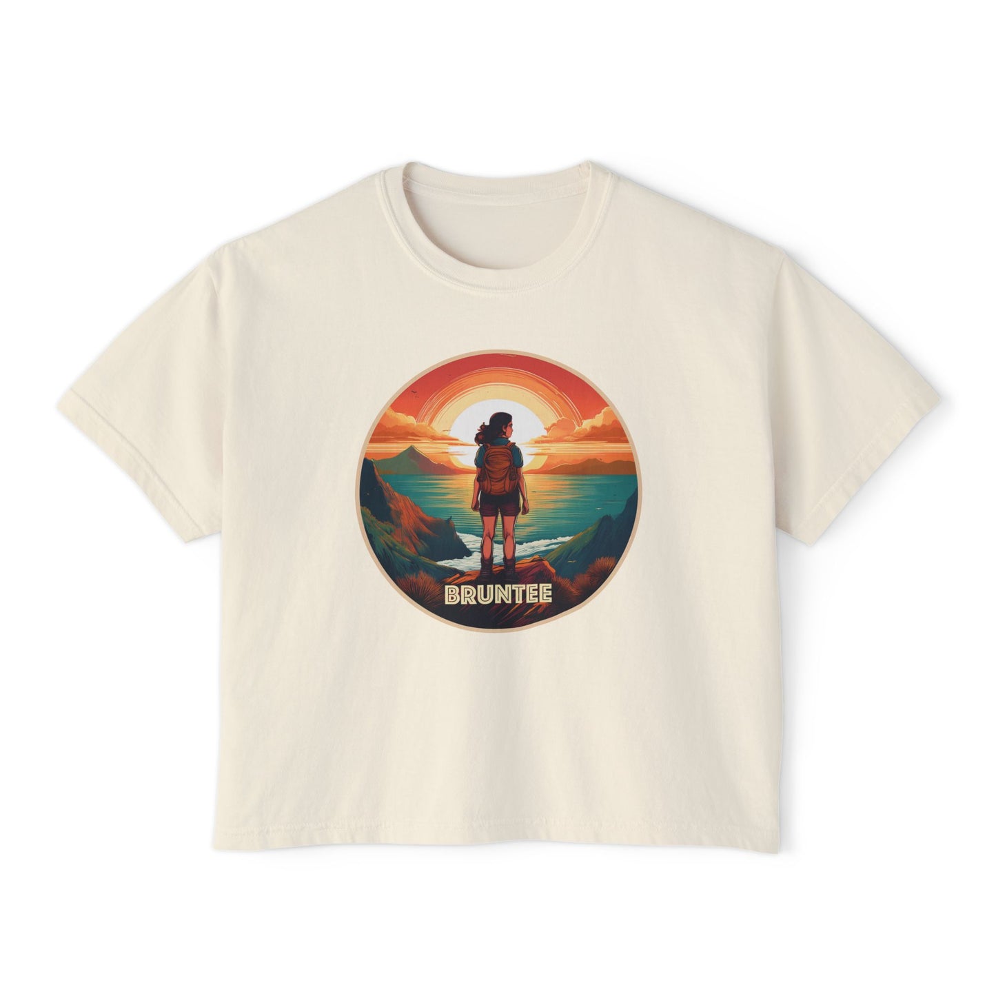 Women’s Boxy Sunset Tee – Casual Summer T-Shirt, Relaxed Fit, Gift for Nature Lovers
