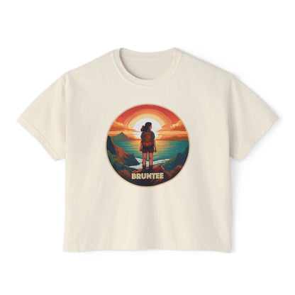 Women’s Boxy Sunset Tee – Casual Summer T-Shirt, Relaxed Fit, Gift for Nature Lovers