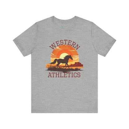 Western Athletics Horse Graphic Tee | Vintage Cowboy Sunset Shirt | Casual Unisex Equestrian T-Shirt