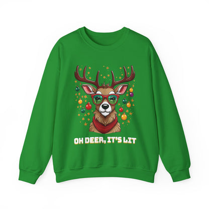 Bruntee Oh Deer, It’s Lit Christmas Sweatshirt – Funny Holiday Crewneck, Cozy Winter Gift, Festive Reindeer Sweater for Men & Women