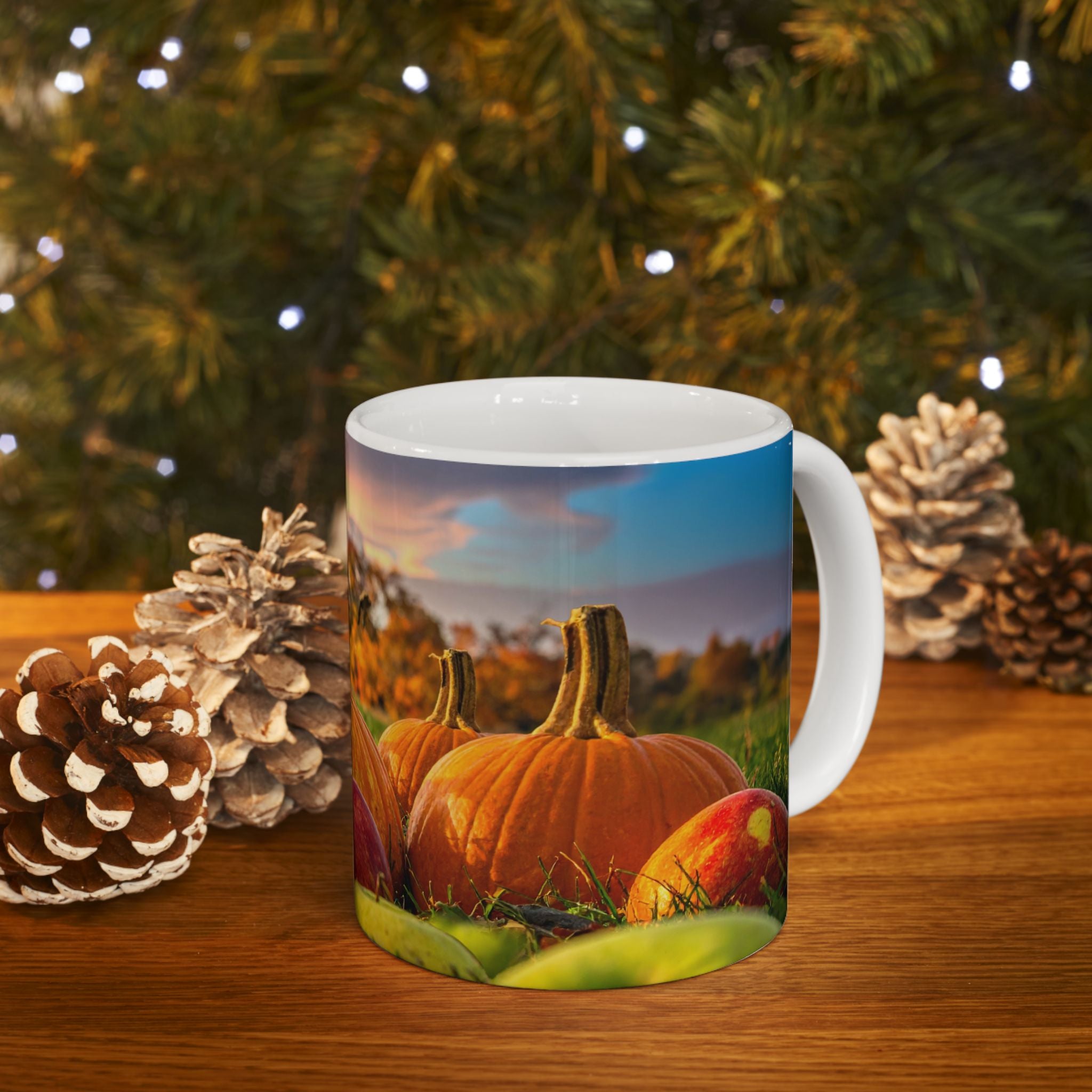 Autumn Harvest Mug | Pumpkin & Apple Ceramic Coffee Cup | Fall Seasonal Gift