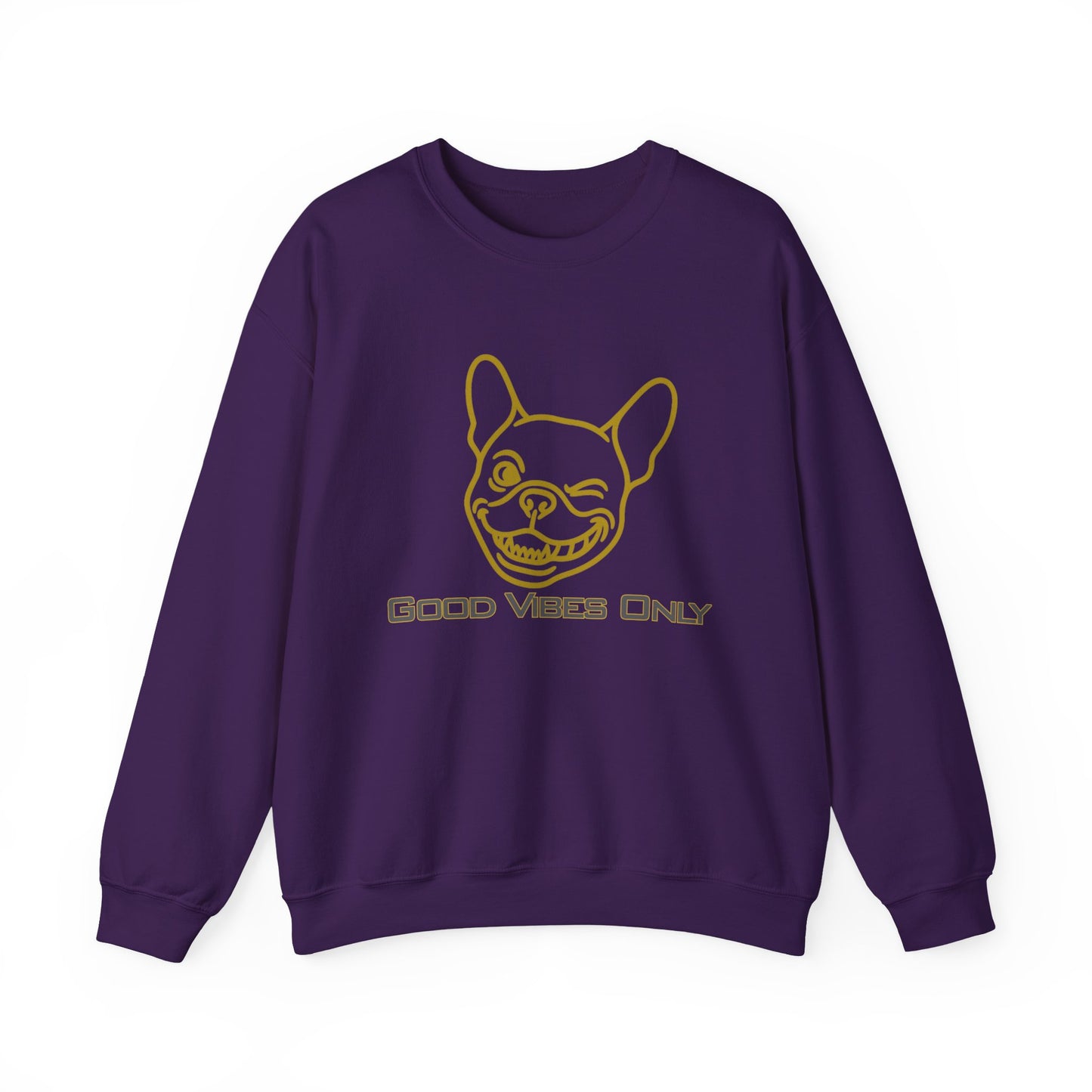 Bruntee “Good Vibes Only” Men's Crewneck Sweatshirt | Dog Lover, French Bulldog Graphic, Cotton-Poly Blend